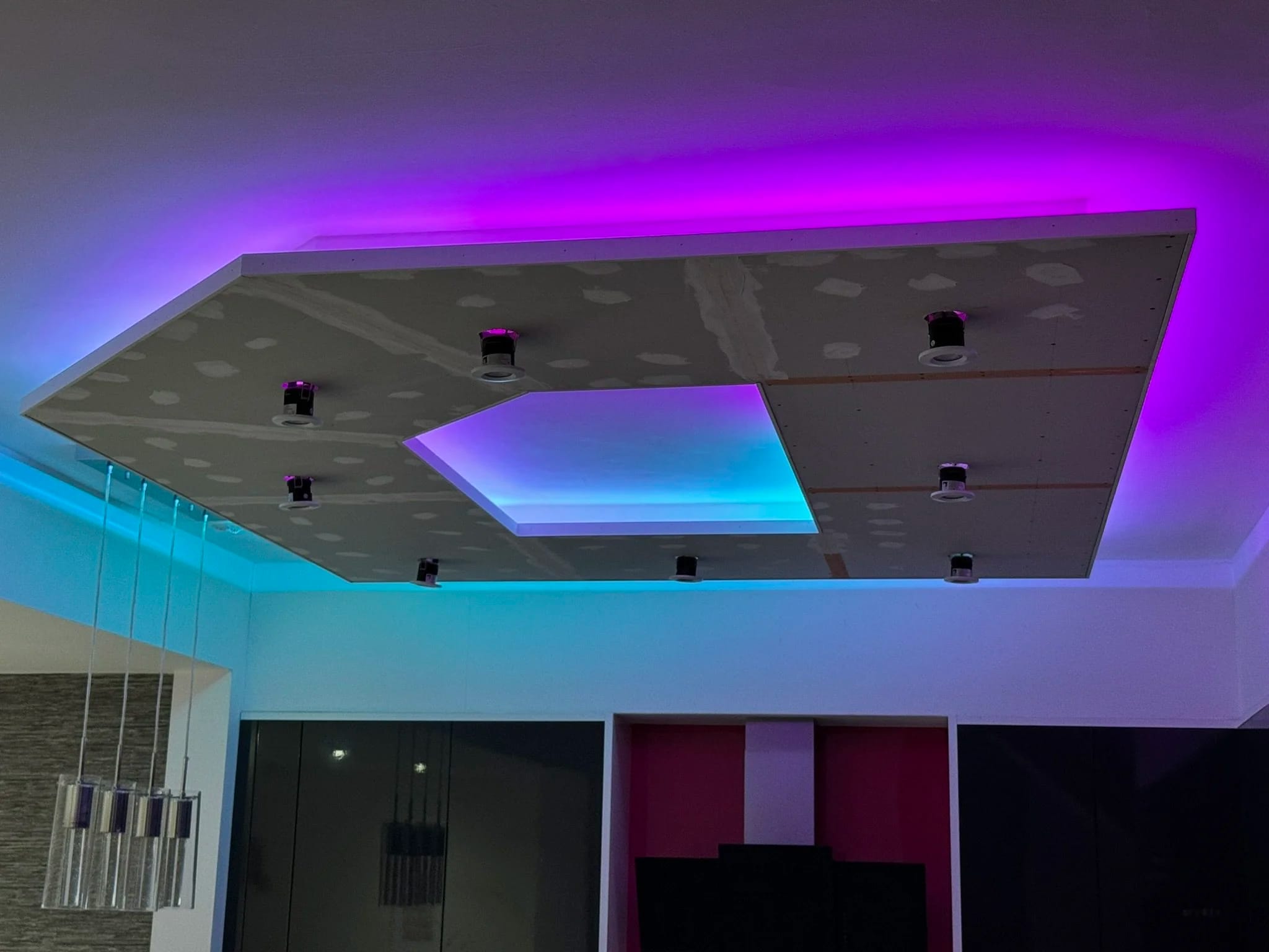 LED dropped ceiling being installed in a kitchen in Grays